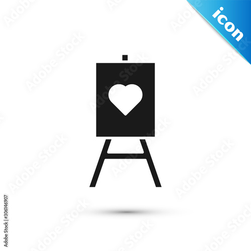 Black Wood easel or painting art boards with heart icon isolated on white background. Vector Illustration