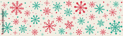 Christmas ornament with snowflakes. Panoramic header with Xmas decoration. Vector