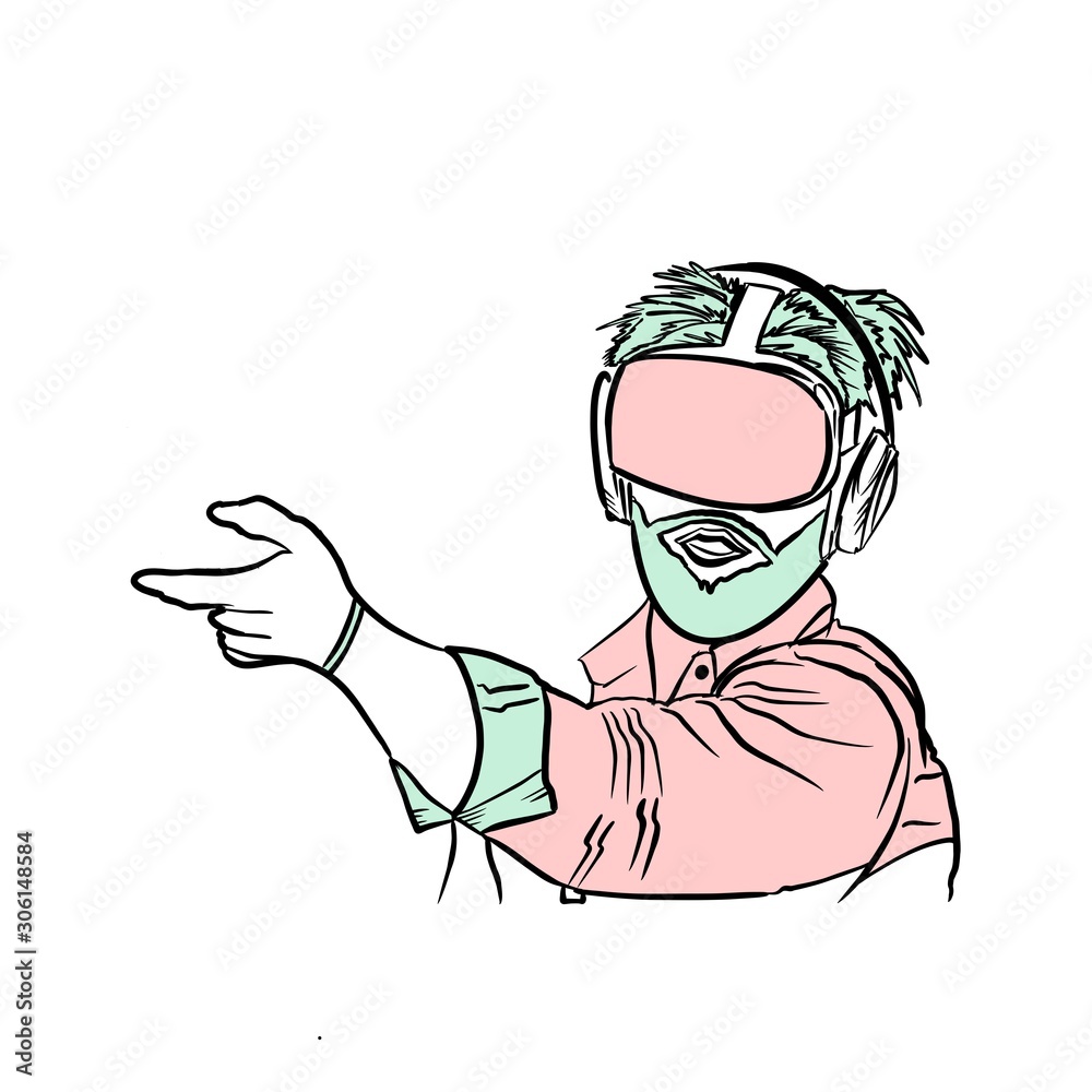 VR headset holographic projection virtual reality glasses, helmet. raster illustration. VR headset holographic projection virtual reality glasses, helmet. raster illustration.