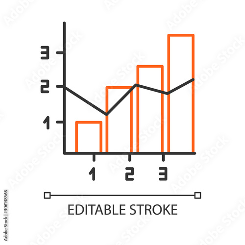 Mixed chart linear icon. Vertical histogram with linear elements. Information chart. Diagram. Marketing. Thin line illustration. Contour symbol. Vector isolated outline drawing. Editable stroke