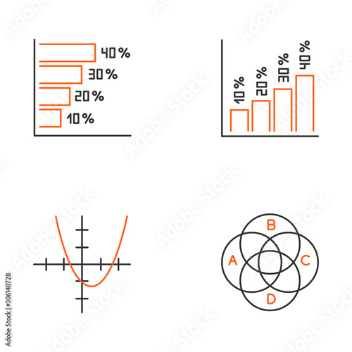 Chart and graph linear icons set. Histogram. Function curve. Venn diagram.  Trigonometry study. Business. Thin line contour symbols. Isolated vector  outline illustrations. Editable stroke vector de Stock | Adobe Stock