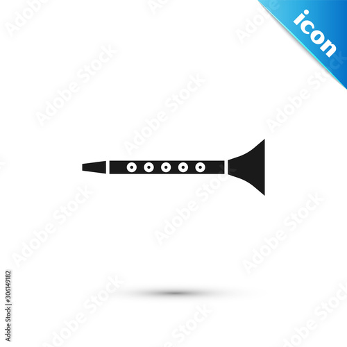 Black Clarinet icon isolated on white background. Musical instrument. Vector Illustration