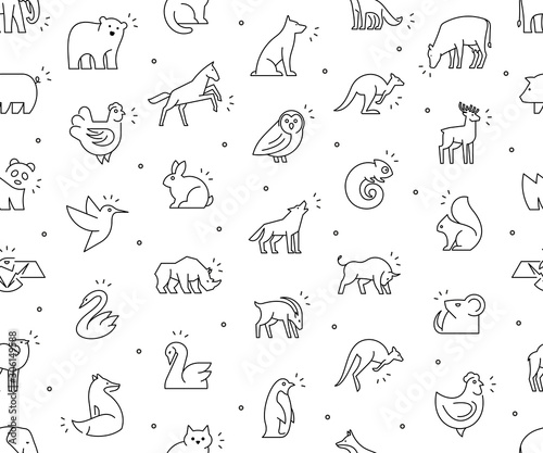 Seamless pattern with Animals icons. Animal icons set. Isolated on White background