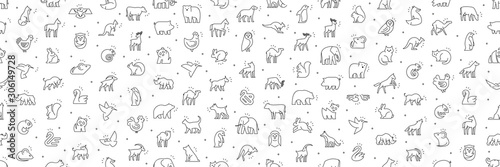 Seamless pattern with Animals icons. Animal icons set. Isolated on White background