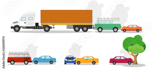 Road accident different situations collection. Car accidents and crash set flat vector Illustration on a white