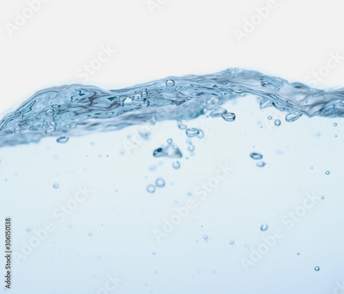 Water splash with bubbles of air and wave