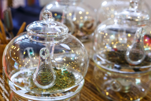 Transparent glass teapots with loose-leaf tea