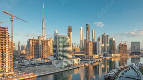 The rhythm of the city of Dubai from night to morning aerial timelapse