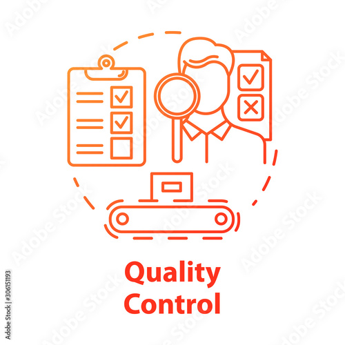 Quality control concept icon. Characteristics monitoring. Check product. Conformity inspection of production processes idea thin line illustration. Vector isolated outline drawing
