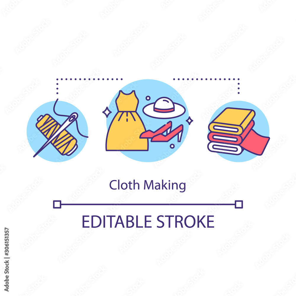 Cloth making concept icon. Local production idea thin line illustration. Apparel designer, manufactor. Fashion department. Craft clothing. Vector isolated outline drawing. Editable stroke