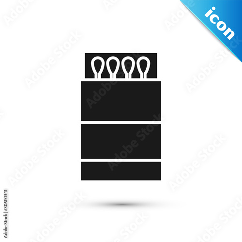 Black Open matchbox and matches icon isolated on white background. Vector Illustration
