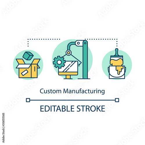 Custom manufacturing concept icon. Local production idea thin line illustration. Unique product design elements. Limited quantity goods.Vector isolated outline drawing. Editable stroke