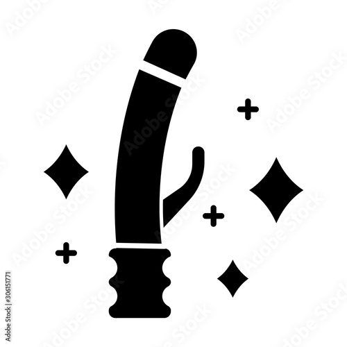 Clean sex toys glyph icon. Safe sex. Intimate hygiene. Sterilized vibrator. Penis for sexual pleasure. Genital infection precaution. Silhouette symbol. Negative space. Vector isolated illustration