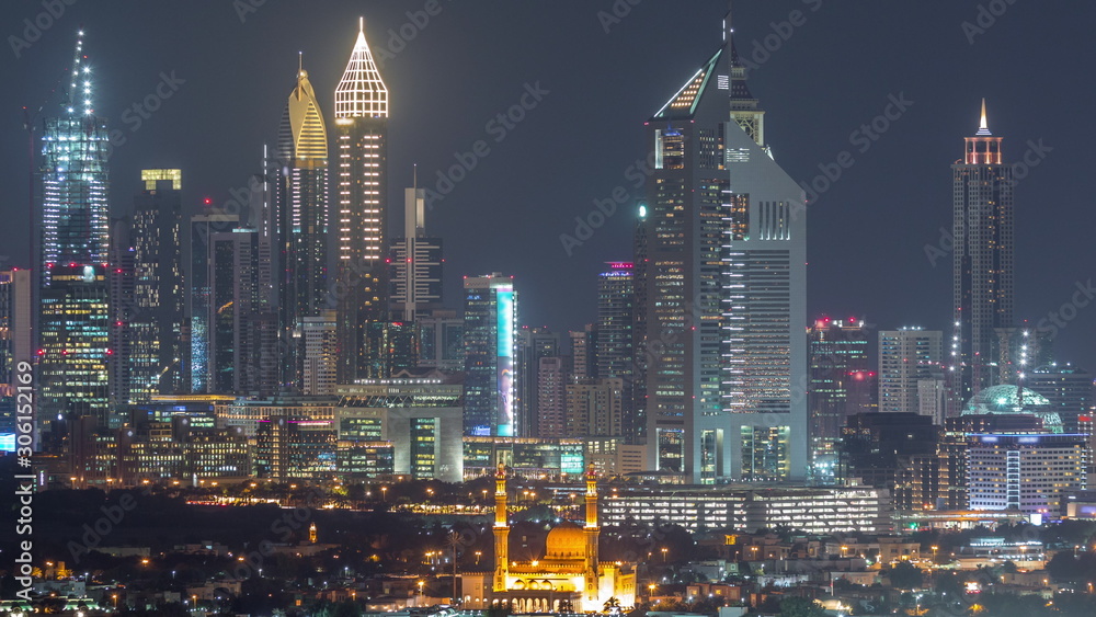 The rhythm of the city of Dubai at nightaerial timelapse