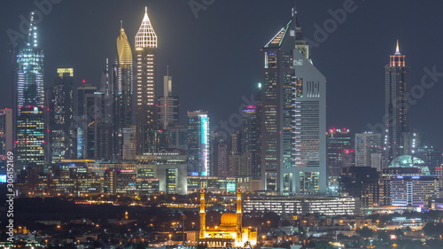 The rhythm of the city of Dubai at nightaerial timelapse