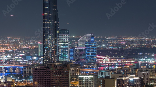 Nighttime rhythm of the city of Dubai aerial timelapse