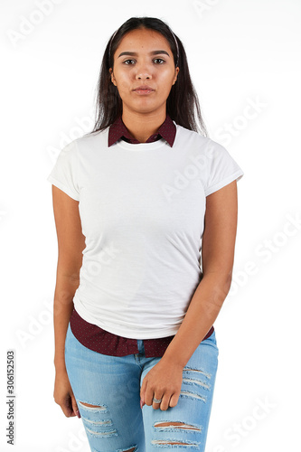 Blank t-shirt mock-up - Cute preppy, fashion geek girl ready for your design