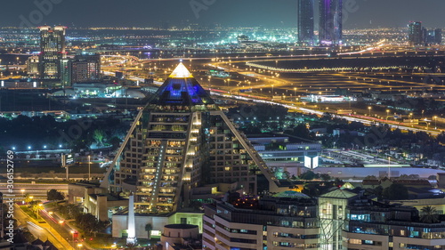 The rhythm of the night city of Dubai aerial timelapse