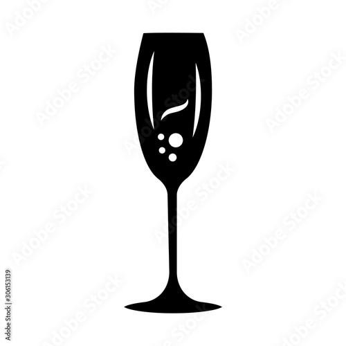 Wine glyph icon. Tulip wineglass. Champagne. Alcohol beverage. Party cocktail. Sweet aperitif drink. Tableware, glassware. Silhouette symbol. Negative space. Vector isolated illustration