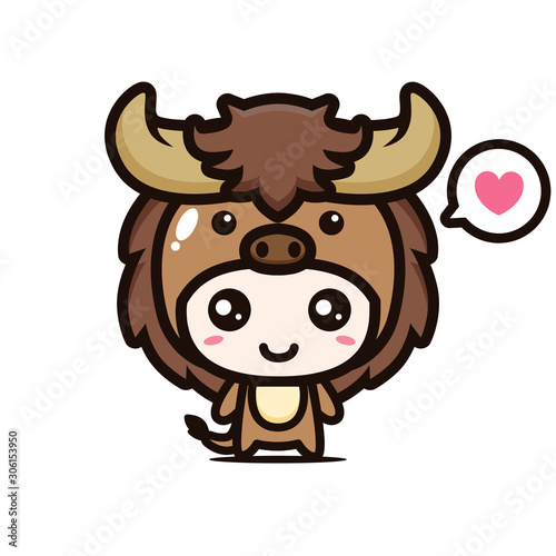 cute buffalo mascot vector design