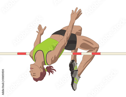 high jumper female clearing bar isolated on a white background