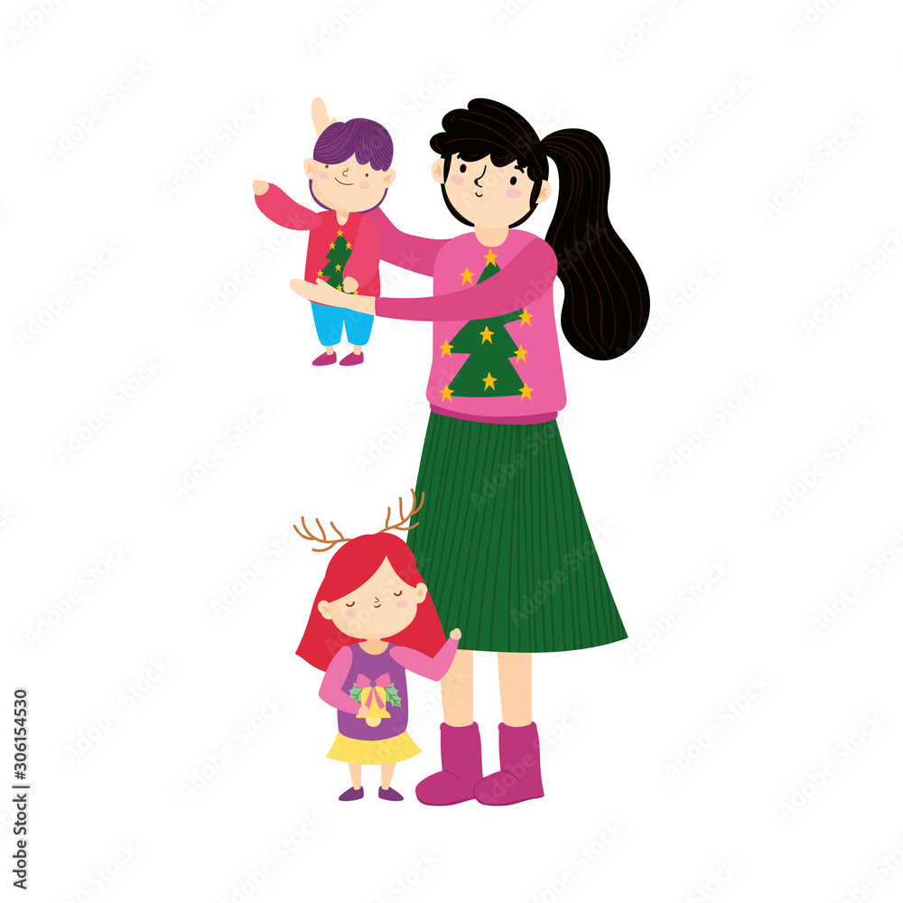 merry christmas mom and kids with ugly sweater merry christmas mom and kids with ugly sweater