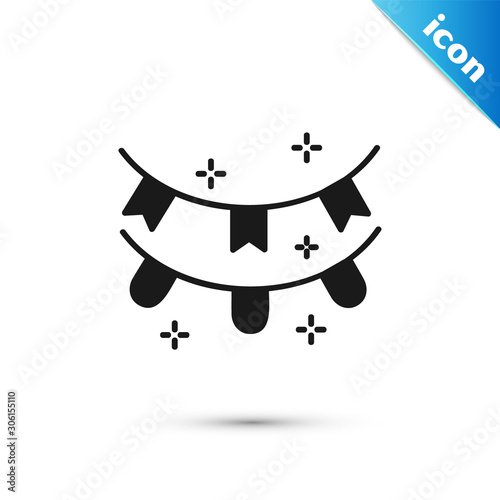 Black Carnival garland with flags icon isolated on white background. Party pennants for birthday celebration, festival and fair decoration. Vector Illustration