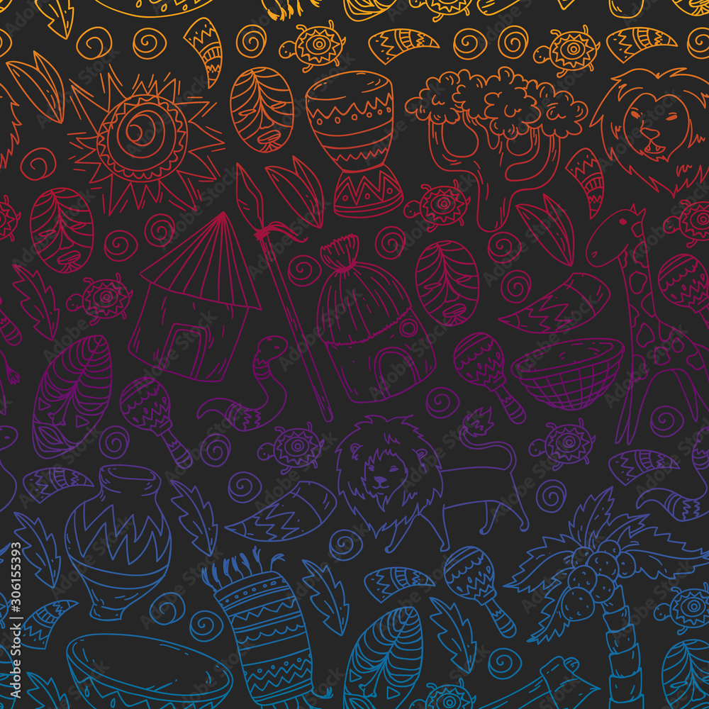 African pattern with tribal elements and animals African pattern with tribal elements and animals