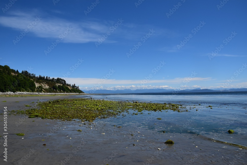 landscape during low tide at Goose Spit Park beach, Comox Vancouver Island, BC Canada; view to the East landscape during low tide at Goose Spit Park beach, Comox Vancouver Island, BC Canada; view to the East