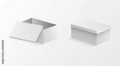 Realistic Open And Closed Blank Packaging Boxes