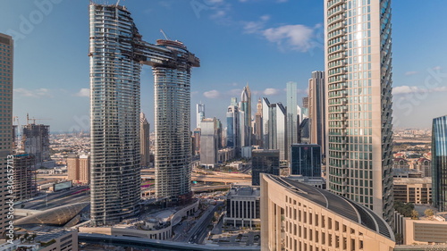 Aerial view of new skyscrapers and tall buildings Timelapse