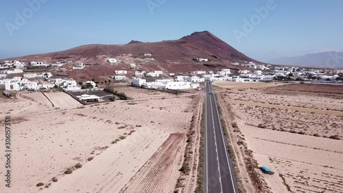road in Lanzarote, Soo village in Canary islands, aerial landscape with desert photo