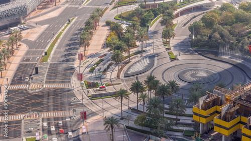 View of intersection with many transports in traffic Timelapse Aerial