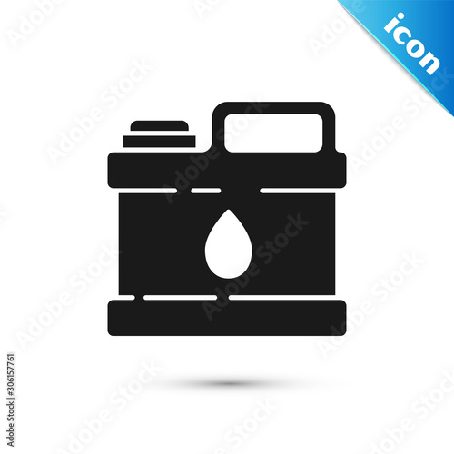 Black Plastic canister for motor machine oil icon isolated on white background. Oil gallon. Oil change service and repair. Vector Illustration