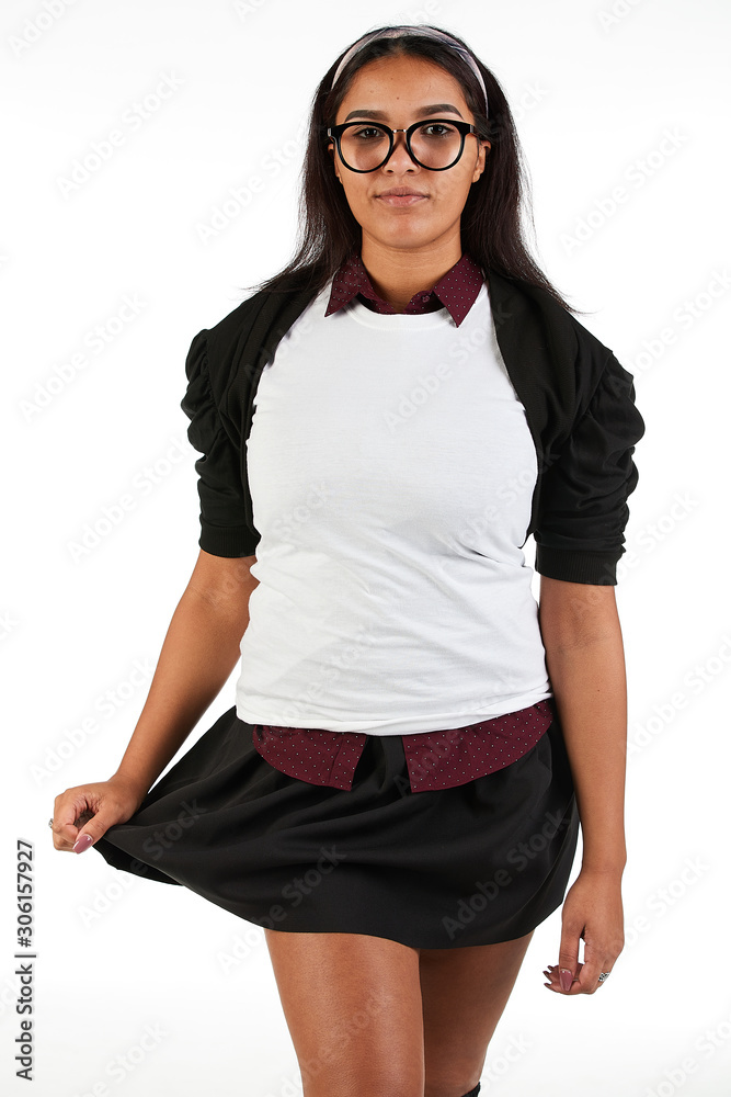 Fototapeta premium Blank t-shirt mock-up - Cute preppy, fashion geek girl ready for your design