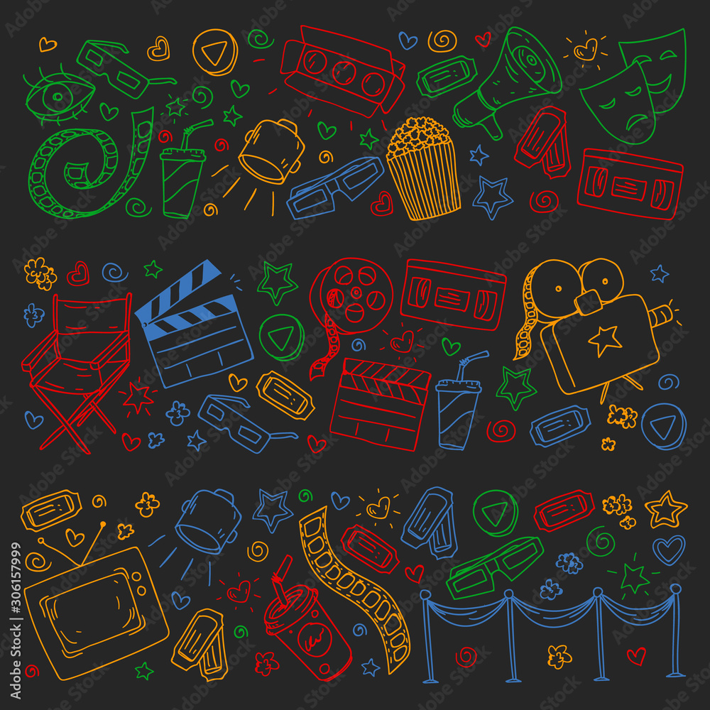 Cinema pattern with vector icons. Movie, television, theatre.