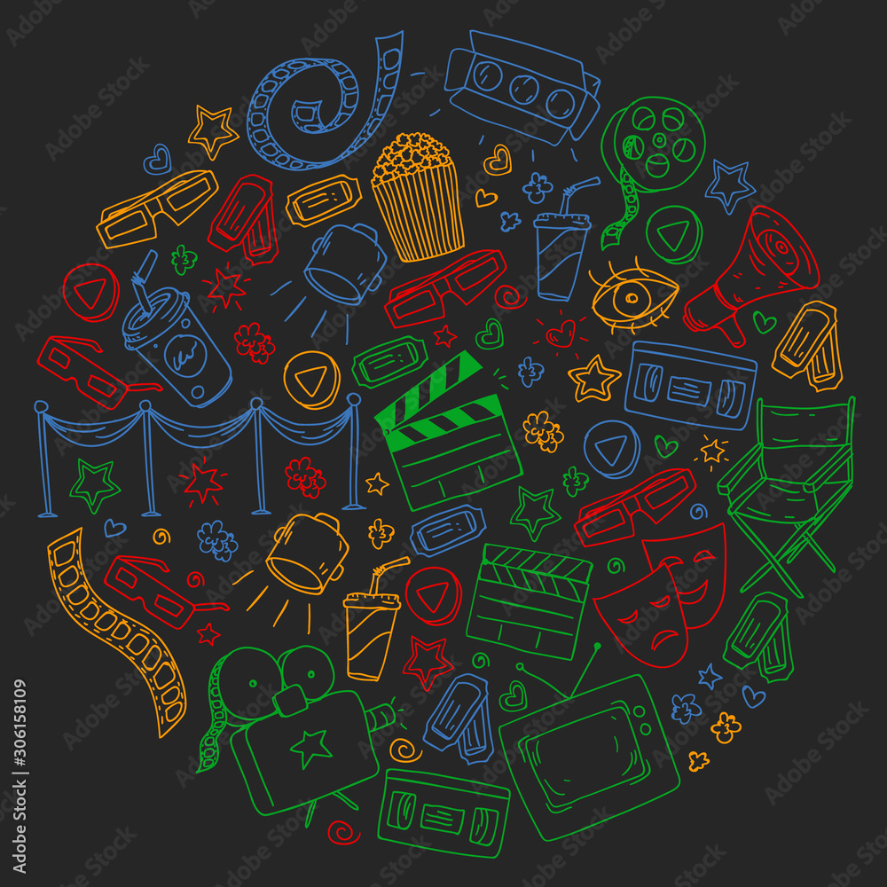 Cinema pattern with vector icons. Movie, television, theatre. Cinema pattern with vector icons. Movie, television, theatre.