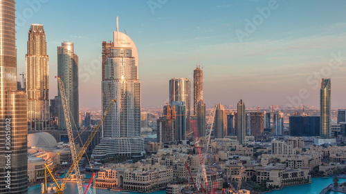 Amazing aerial view of Dubai downtown skyscrapers evening timelapse, Dubai, United Arab Emirates