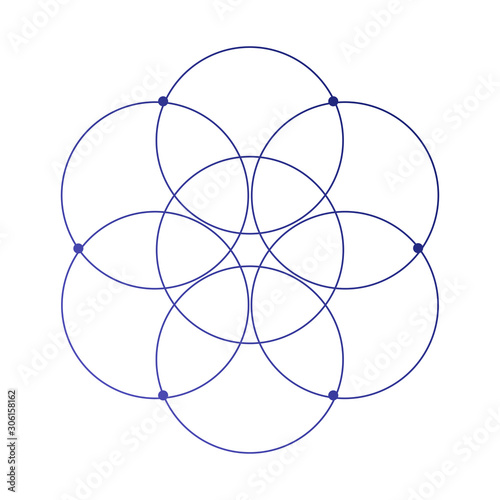 Flower of life scientific tattoo sketch with mystic interlocking circles ancient symbol.