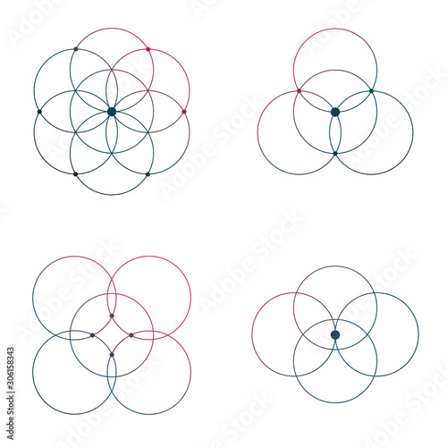 Flower of life scientific tattoo sketch with mystic interlocking circles ancient symbol.