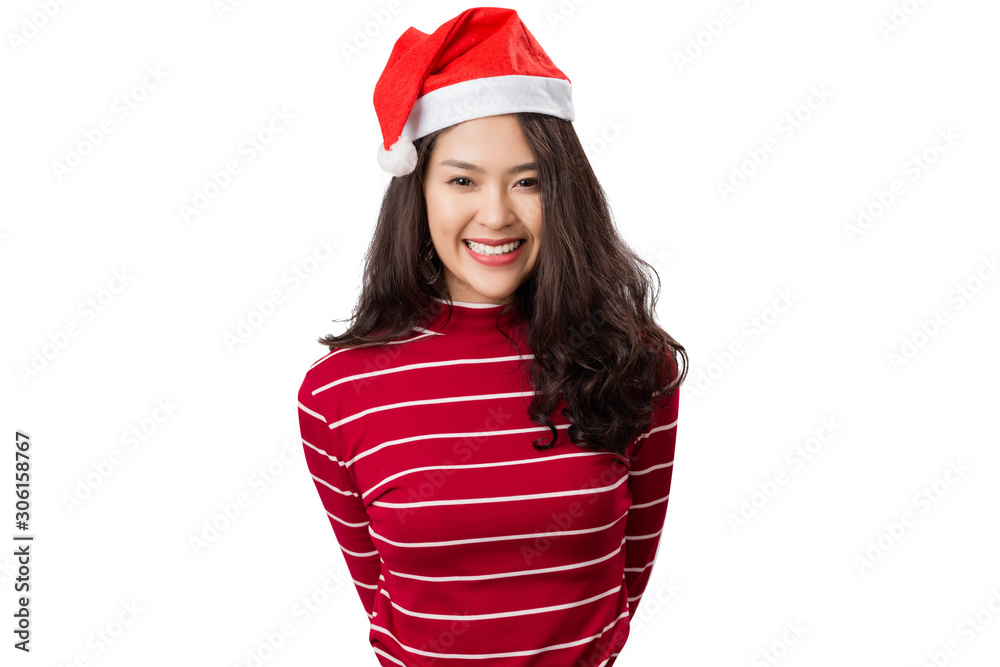 Young happy beauty Asian woman wearing red hat, with smiley face isolated on white. Young happy beauty Asian woman wearing red hat, with smiley face isolated on white.
