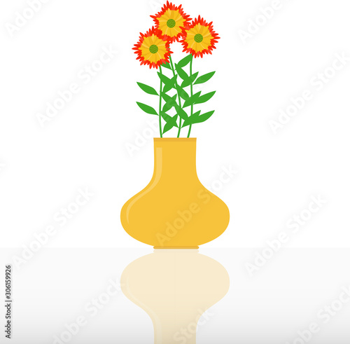 A flower in a vase, a vase with a flower. Vector illustration of a yellow vase with © Olena