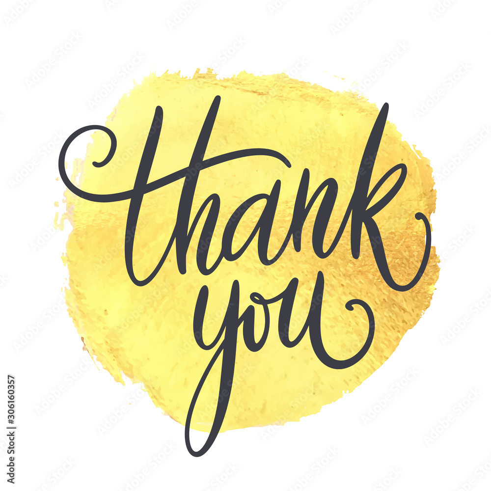 Φωτογραφία Thank you hand lettering on splash hand drawn abstract colorful golden textured background