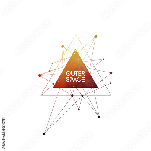 Outer Space scientific template with logo area. Hipster triangles and interlocking circles with space texture. Vector design for music albums, posters, web design and mobile application.