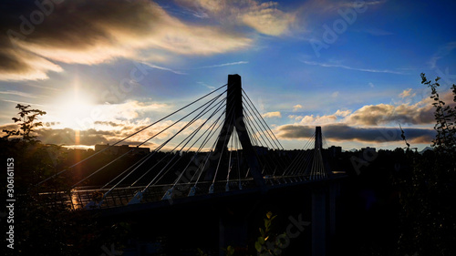 фотографія Silhouette en contre-jours du Pont de la Poya à Fribourg, Suisse