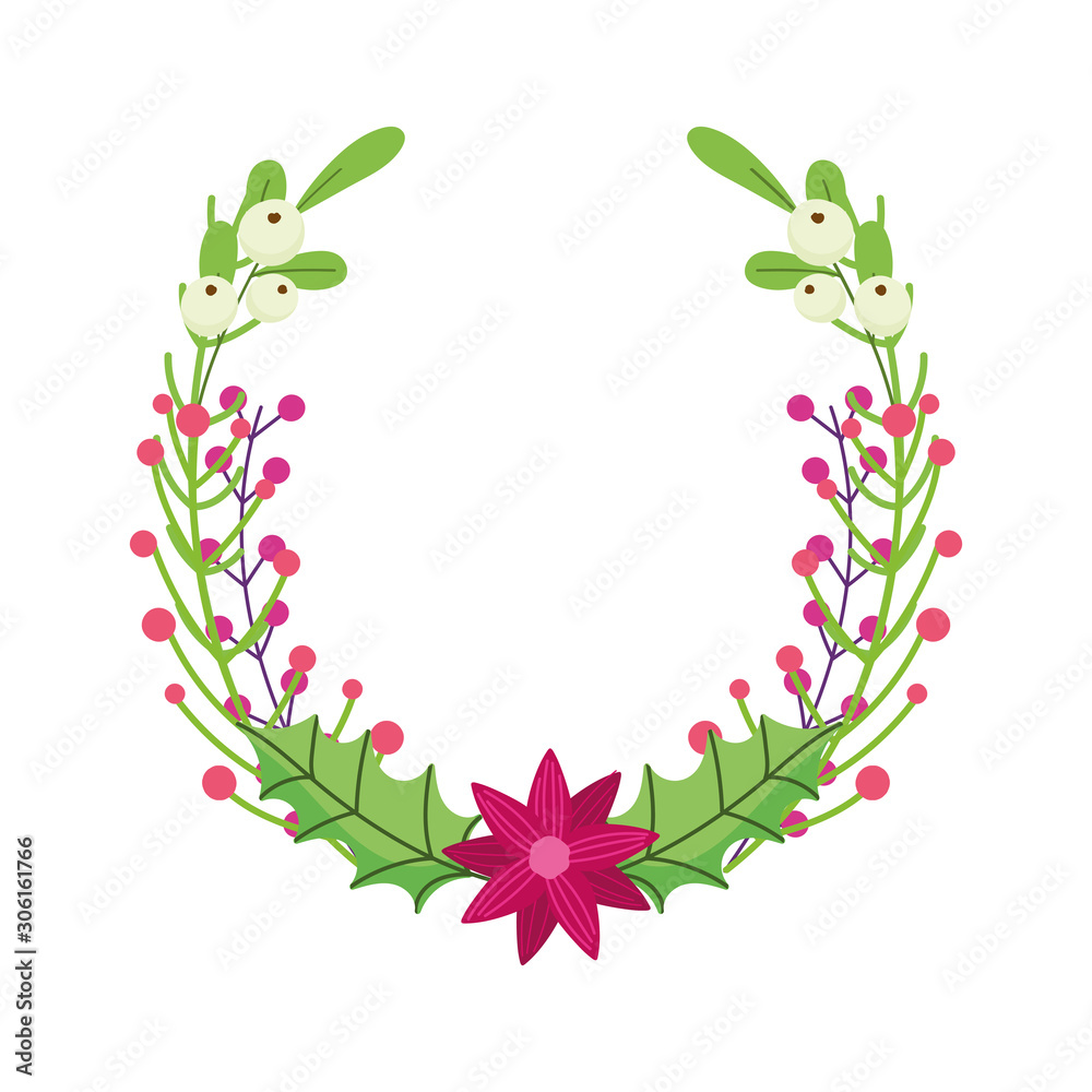 Obraz premium merry christmas celebration flower leaves berries decoration