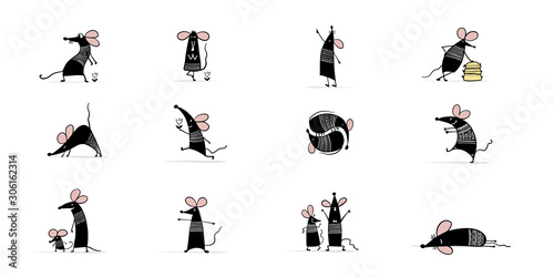 Funny mouse family, symbol of 2020 year. Banner for your design