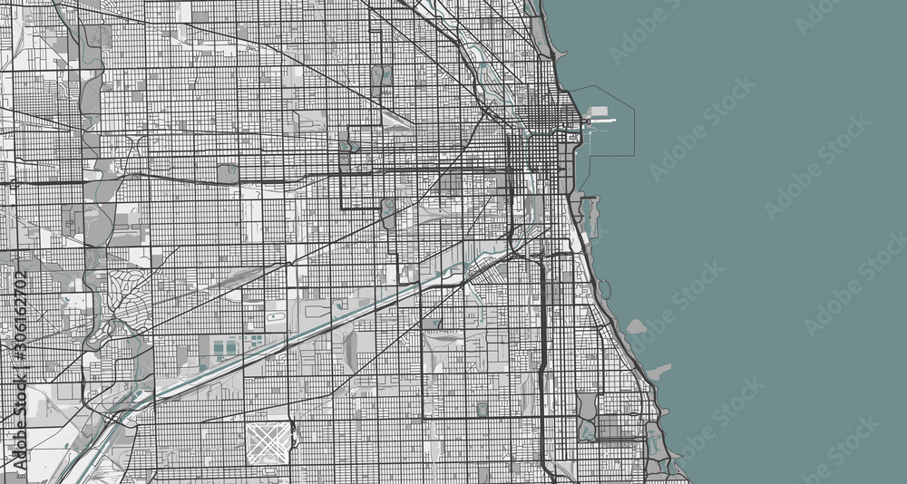 Detailed Map Of Chicago USA Stock Vector Adobe Stock 1000 F 306162702 GjSSKRkLF4v7KPGRqZCXeqGfjejPP1cw 