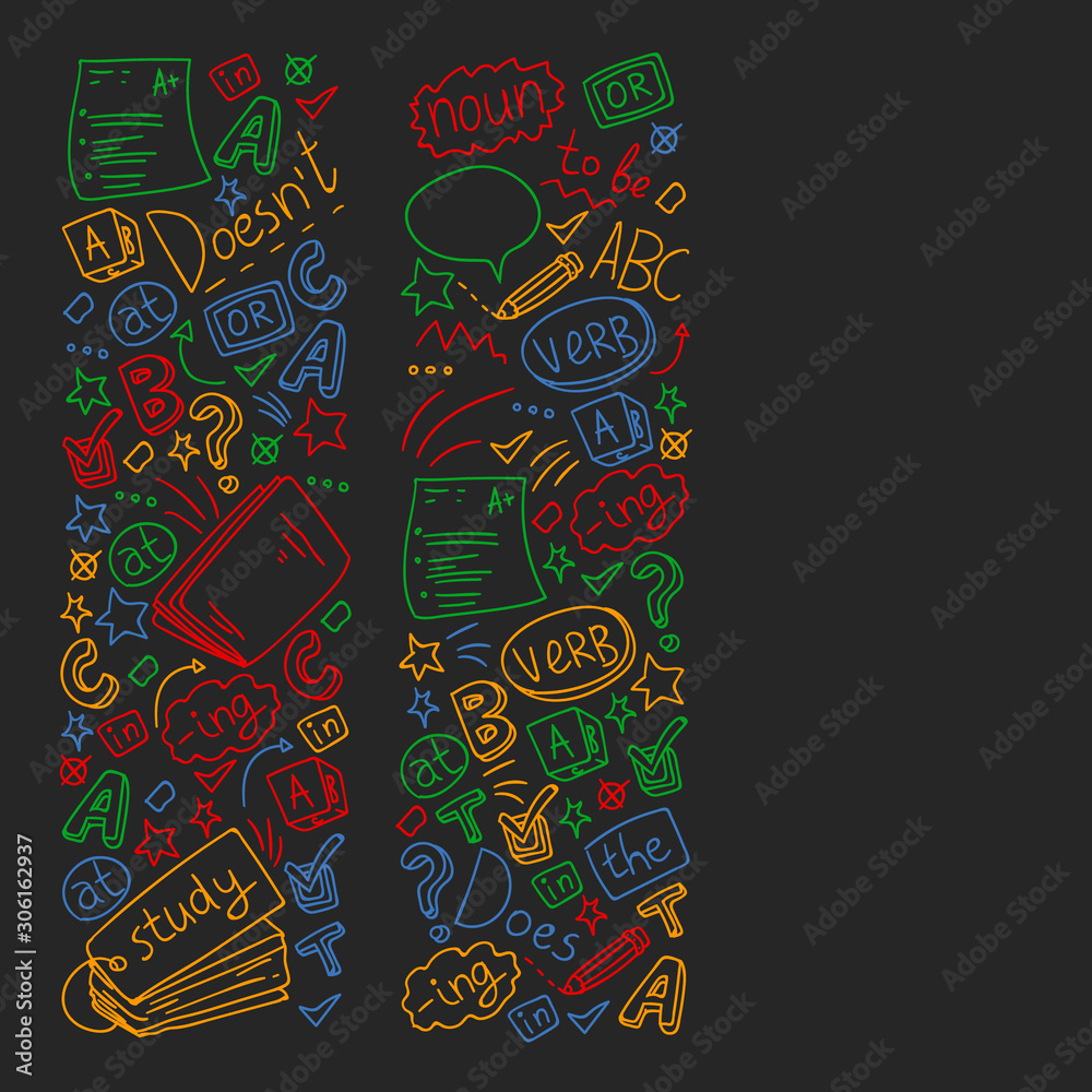 Obraz premium English courses. Doodle vector concept illustration of learning english language.