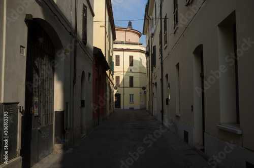 empty and solitary alley in the morning, Italy Forlì